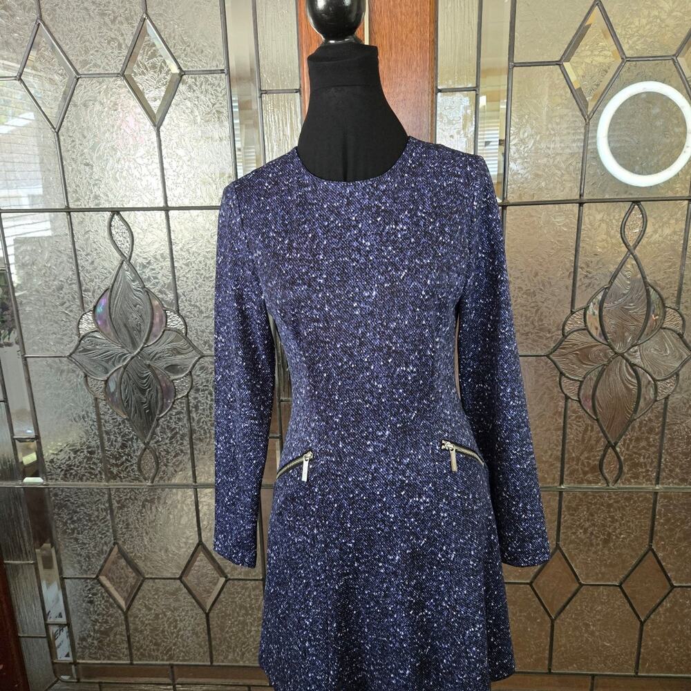 Michael Kors Women’s Sz6 Blue Speckled Fit & Flare Dress Zipper Pockets